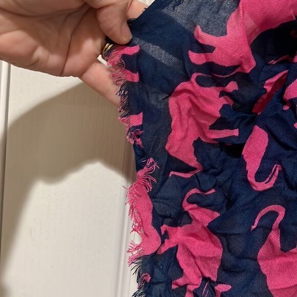 New Pink and Blue Elephant scarf with frayed edge - Picture 2 of 5